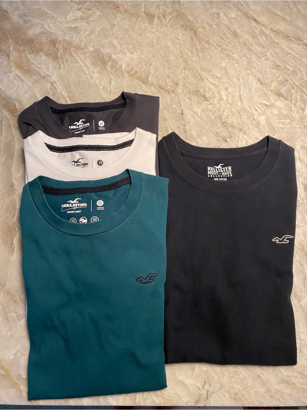Hollister Men’s Short Sleeve Crew Tees — Teal, Black, White, Charcoal
